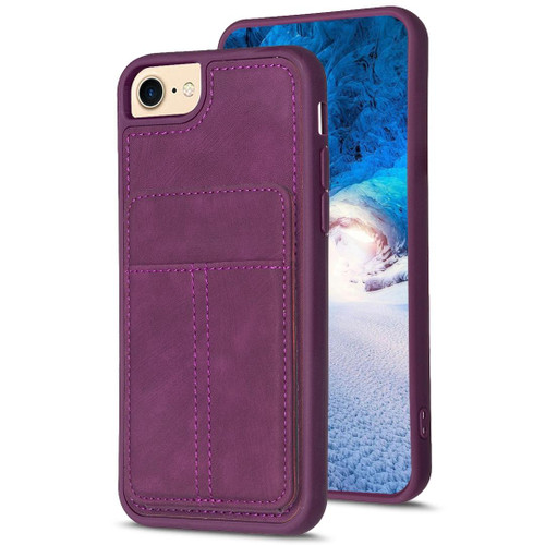 For iPhone SE 2022 / 2020 / 8 / 7 / 6 BF28 Frosted Card Bag Phone Case with Holder(Dark Purple)