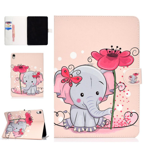 Colored Pattern Drawing Horizontal Flip PU Leather Case with Three-folding Holder & Sleep / Wake-up Function for iPad Pro 11(Elephant flower)