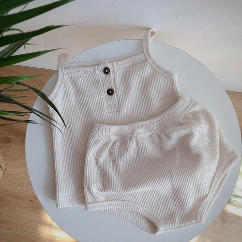 Baby Camisole Triangle Shorts Homewear Two-piece Suit (Color:Beige Size:80cm)