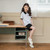 Girls Leisure Sports Two-piece Suit (Color:White Size:140cm) Girls Leisure Sports Two-piece Suit (Color:White Size:140cm)