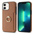 For iPhone 11 Ring Card  Litchi Leather Back Phone Case(Brown)
