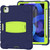 3-Layer PC + Silicone Shockproof Tablet Case with Holder For iPad Air 2020 / 2022 10.9 / Pro 11 2022 / 2021 / 2020 / 2018(NavyBlue+Lime)