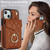 For iPhone 14 Plus Rhombic Texture Card Bag Phone Case with Long Lanyard(Brown)