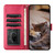 For iPhone 14 Cat Embossing Pattern Leather Phone Case with Lanyard(Red)