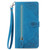 For iPhone 15 Embossed Flower Zipper Leather Phone Case(Blue)