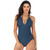 DS40 Ladies Slim and Conservative Halter Neck Swimsuit, Size: L(Dark Blue)