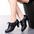 Latin Dance Shoes Women Leather Square Dance Soft Soled Medium Heels Shoes, Size: 34(Black)