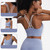 Skin Friendly Nude Sports Bra Cross Back Shockproof Fitness Vest (Color:Gray Blue Size:L)