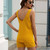 2 In 1 Solid Color Hollow Smock Knit Vest Swimsuit Set (Color:Yellow Size:M)
