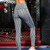 Super High Waist Slant Pocket Stretch Quick Drying Tights (Color:Colorful Black Size:S)