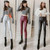Frosted Matte Stretch Skinny High-waisted Trousers (Color:Silver Gray Thin Velvet Size:S)