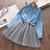 Girls Denim Jacket + Mesh Skirt Two Sets (Color:Light Blue Size:100)