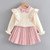 Girls Flying Sleeve Knitted Sweater Suit (Color:Pink Size:100) Girls Flying Sleeve Knitted Sweater Suit (Color:Pink Size:100)