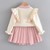 Girls Flying Sleeve Knitted Sweater Suit (Color:Pink Size:100) Girls Flying Sleeve Knitted Sweater Suit (Color:Pink Size:100)