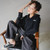 Girls Long-sleeved Hooded Loose Short Sweater (Color:Black Size:120)