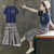 Girls Short Sleeve + Plaid Skirt Two-piece Suit (Color:Blue Size:130)