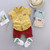 Summer Childrens Short-sleeved Suit Shirt Two-piece Suit (Color:Beige Size:90) Summer Childrens Short-sleeved Suit Shirt Two-piece Suit (Color:Beige Size:90)