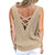 Solid Color Deep V-neck Backless Knitted Vest T-shirt for Ladies (Color:Khaki Size:XXL)