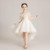 Round Neck Strapless Front Short Back Long Lace Princess Dress Pettiskirt Performance Formal Dress for Girls (Color:Champagne Size:130cm)