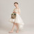 Round Neck Strapless Front Short Back Long Lace Princess Dress Pettiskirt Performance Formal Dress for Girls (Color:Champagne Size:130cm)
