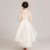 Round Neck Strapless Front Short Back Long Lace Princess Dress Pettiskirt Performance Formal Dress for Girls (Color:Champagne Size:130cm)