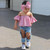 Girls Three-piece Pink Blouse Ripped Jeans Suit (Color:As Show Size:120cm)