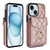 For iPhone 15 Rhombic Texture Card Bag Phone Case with Long Lanyard(Rose Gold)