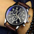 YAZOLE 271 Three-Eye Six-Hand Watch Men Auartz Watch Waterproof Business Watch(Black Shell Brown Belt)