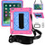 For iPad 9.7 Contrast Color Silicone + PC Combination Case with Holder(Rose Red + Blue)