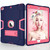 For iPad Air Contrast Color Silicone + PC Combination Case with Holder(Navy Blue + Rose Red)