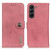 For Samsung Galaxy S21 FE KHAZNEH Cowhide Texture Horizontal Flip Leather Case with Holder & Card Slots & Wallet(Pink)