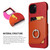 For iPhone 13 Fierre Shann Oil Wax Texture Genuine Leather Back Cover Case with 360 Degree Rotation Holder & Card Slot(Red)