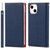 For iPhone 13 mini Litchi Texture Genuine Leather Phone Case With Lanyard & Holder & Card Slots & Wallet (Dark Blue)