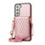For Samsung Galaxy S22+ 5G Rhombic Texture RFID Phone Case with Lanyard & Mirror(Rose Gold)