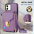 For iPhone 11 Zipper Hardware Card Wallet Phone Case(Purple)