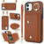 For iPhone 12 / 12 Pro Zipper Card Bag Phone Case with Dual Lanyard(Brown)