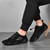 Spring And Summer Men Casual Breathable Peas Shoes Leather Pigskin Lazy Sneakers, Size: 41(Black)