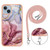 For iPhone 15 Plus Electroplating Marble Dual-side IMD Phone Case with Lanyard(Rose Red 014)