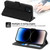 For iPhone 15 Plus Skin-feel Flowers Embossed Wallet Leather Phone Case(Black)