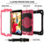 For iPad 10.2 Shockproof PC + Silicone Combination Case with Holder & Hand Strap & Shoulder Strap(Black + Rose Red)