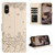 For iPhone X Cat Embossing Pattern Leather Phone Case with Lanyard(Beige)