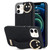 For iPhone 12 mini Non-slip Full Coverage Ring PU Phone Case with Wristband(Black)