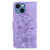 For iPhone 15 Lily Embossed Leather Phone Case(Purple)