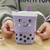 ANGOO Cute Girl Heart Multifunctional Pen Holder Stationery Retractable Storage Bag(Taro Milk Tea)