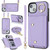 For iPhone 13 Zipper Card Bag Phone Case with Dual Lanyard(Purple)