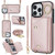 For iPhone 13 Pro Zipper Card Bag Phone Case with Dual Lanyard(Rose Gold)