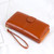 Ladies Oil Wax Leather Retro Long Large Capacity Multifunctional Wallet Clutch Bag(Brown)