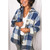 Lapel Long Sleeve Flannel Check Shirt Loose Casual Cardigan Jacket for Ladies (Color:Blue Size:L)