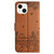 For iPhone 14 Cat Embossing Pattern Leather Phone Case with Lanyard(Brown)