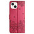 For iPhone 15 Cat Embossing Pattern Leather Phone Case with Lanyard(Red)